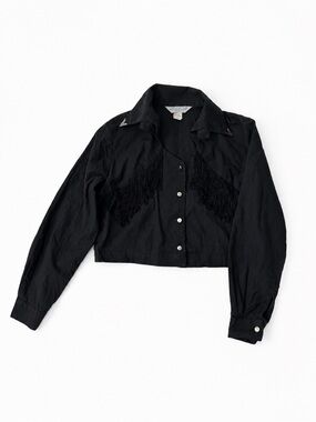 Vintage Whimsygoth Lilia Smitty Fringe Cropped Western Jacket Black USA M